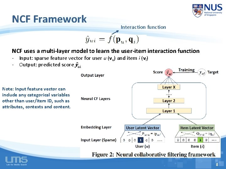 NCF Framework Interaction function NCF uses a multi-layer model to learn the user-item interaction
