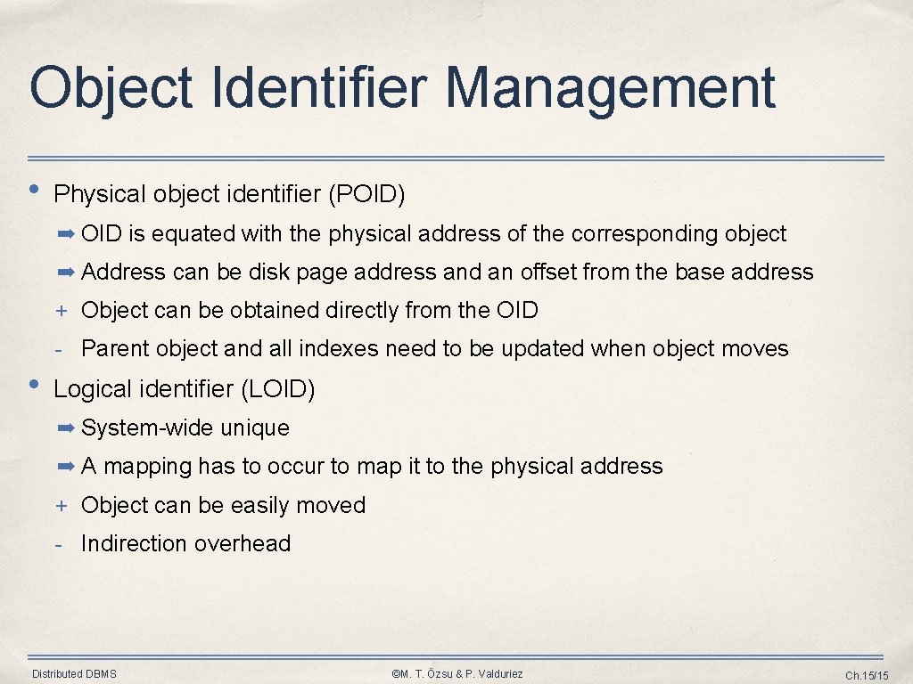 Object Identifier Management • Physical object identifier (POID) ➡ OID is equated with the