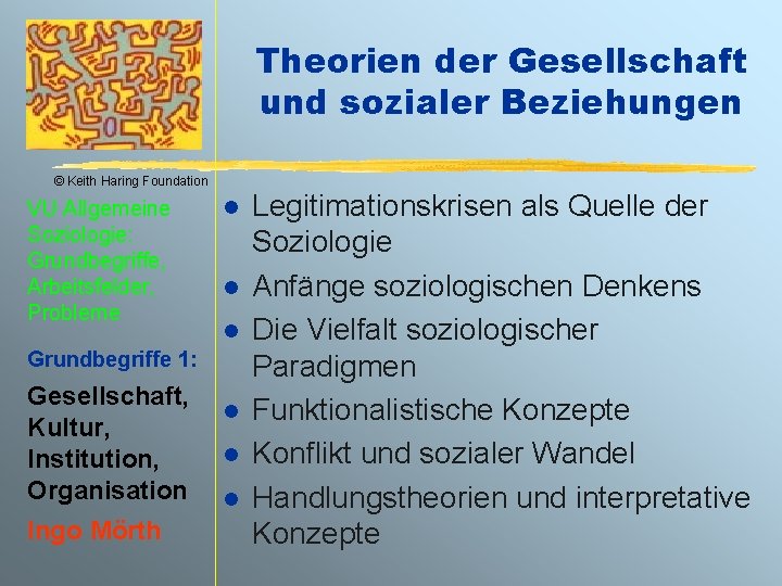 Theorien der Gesellschaft und sozialer Beziehungen © Keith Haring Foundation VU Allgemeine Soziologie: Grundbegriffe,