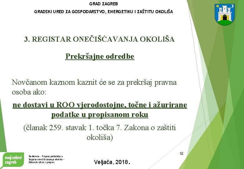 GRAD ZAGREB GRADSKI URED ZA GOSPODARSTVO, ENERGETIKU I ZAŠTITU OKOLIŠA 3. REGISTAR ONEČIŠĆAVANJA OKOLIŠA