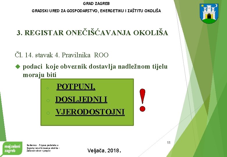 GRAD ZAGREB GRADSKI URED ZA GOSPODARSTVO, ENERGETIKU I ZAŠTITU OKOLIŠA 3. REGISTAR ONEČIŠĆAVANJA OKOLIŠA