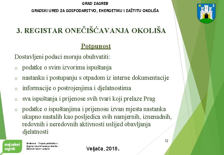 GRAD ZAGREB GRADSKI URED ZA GOSPODARSTVO, ENERGETIKU I ZAŠTITU OKOLIŠA 3. REGISTAR ONEČIŠĆAVANJA OKOLIŠA