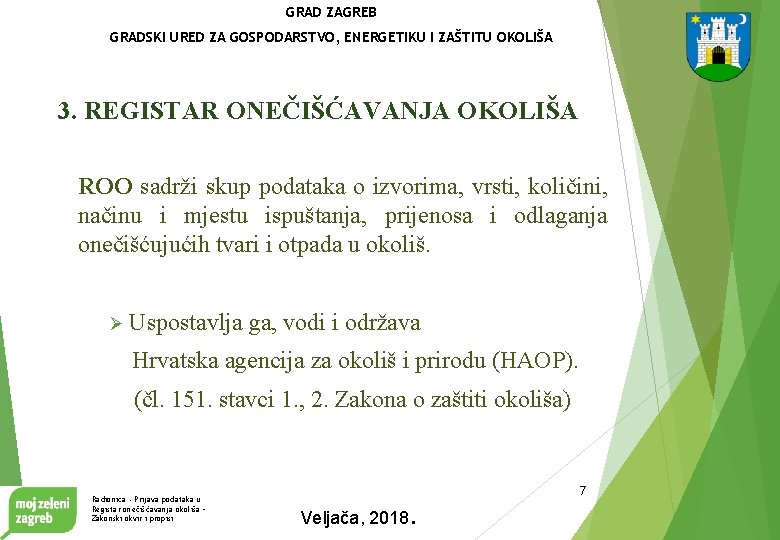 GRAD ZAGREB GRADSKI URED ZA GOSPODARSTVO, ENERGETIKU I ZAŠTITU OKOLIŠA 3. REGISTAR ONEČIŠĆAVANJA OKOLIŠA