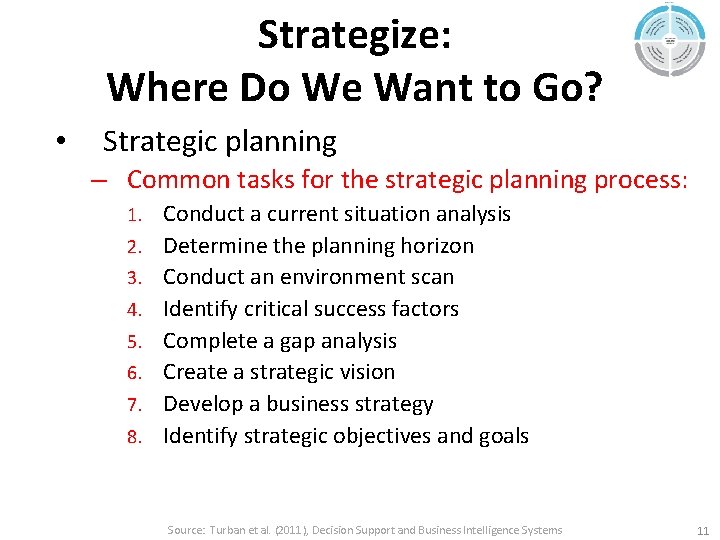 Strategize: Where Do We Want to Go? • Strategic planning – Common tasks for