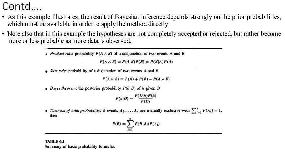 Contd…. • As this example illustrates, the result of Bayesian inference depends strongly on