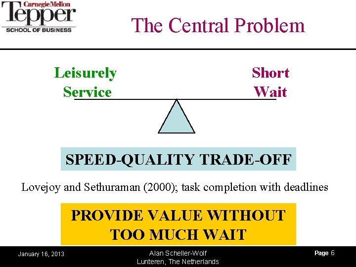 The Central Problem Leisurely Service Short Wait SPEED-QUALITY TRADE-OFF Lovejoy and Sethuraman (2000); task