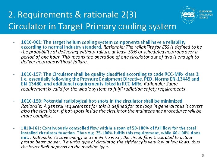 2. Requirements & rationale 2(3) Circulator in Target Primary cooling system - 1010 -001: