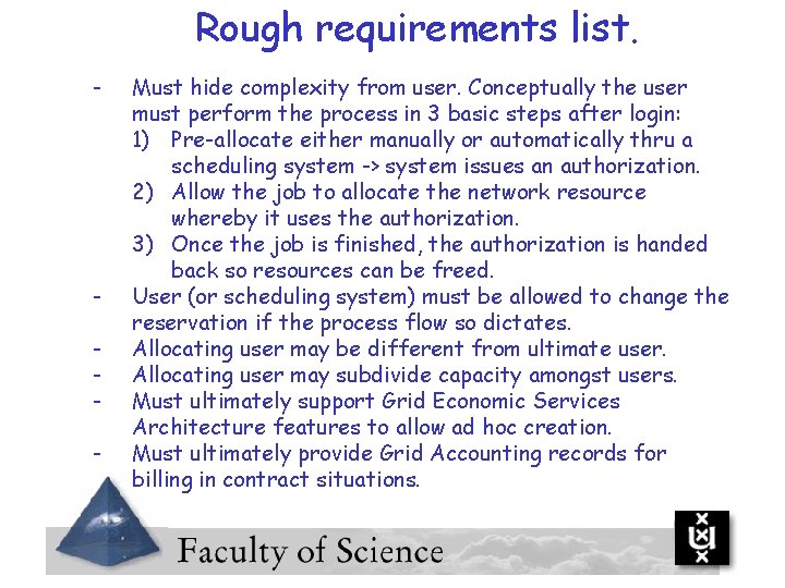 Rough requirements list. - - Must hide complexity from user. Conceptually the user must