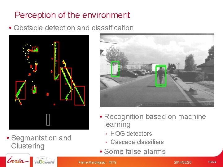 Perception of the environment • Obstacle detection and classification • Recognition based on machine