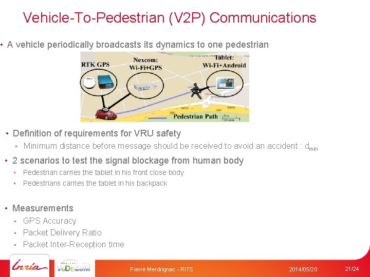 Vehicle-To-Pedestrian (V 2 P) Communications • A vehicle periodically broadcasts its dynamics to one