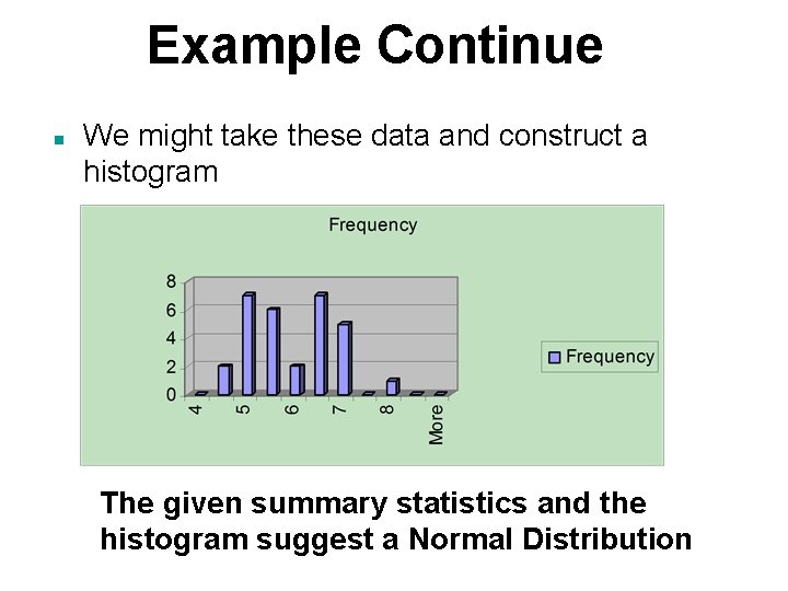 Example Continue n We might take these data and construct a histogram The given