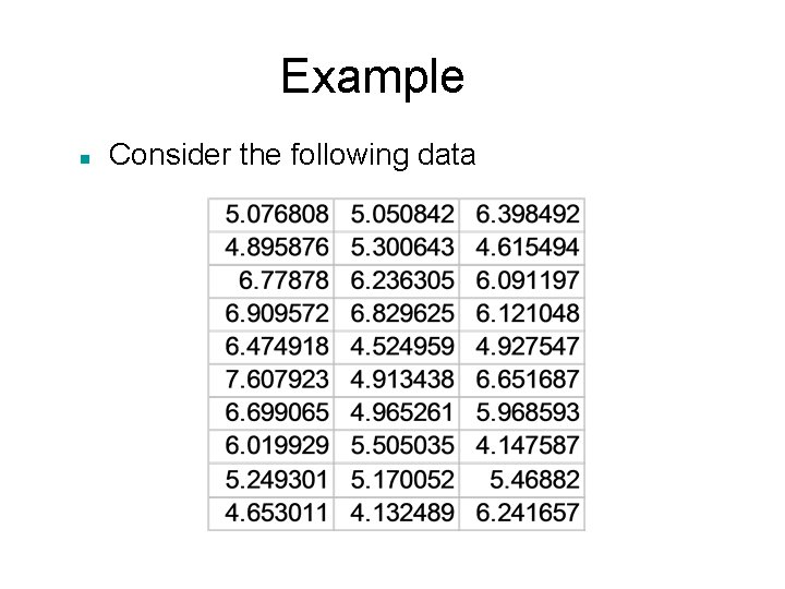 Example n Consider the following data 