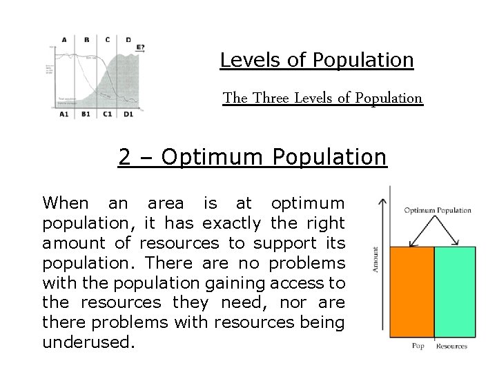 Levels of Population The Three Levels of Population 2 – Optimum Population When an