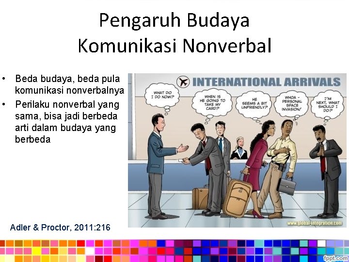 Pengaruh Budaya Komunikasi Nonverbal • Beda budaya, beda pula komunikasi nonverbalnya • Perilaku nonverbal