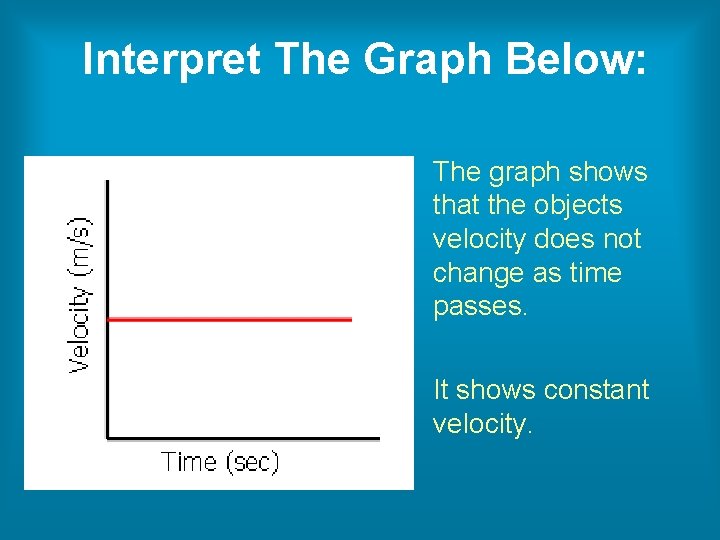 Interpret The Graph Below: The graph shows that the objects velocity does not change Interpret The Graph Below: The graph shows that the objects velocity does not change