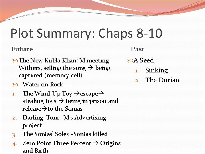 Plot Summary: Chaps 8 -10 Future The New Kubla Khan: M meeting Withers, selling