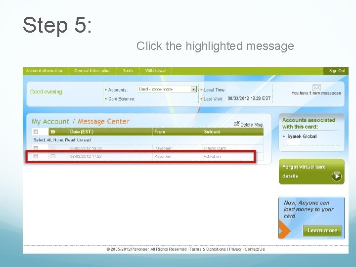 Step 5: Click the highlighted message 