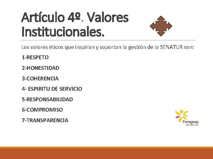 Artículo 4º. Valores Institucionales. Los valores éticos que inspiran y soportan la gestión de
