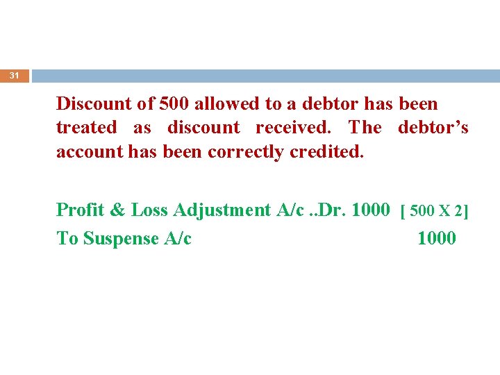 31 Discount of 500 allowed to a debtor has been treated as discount received.