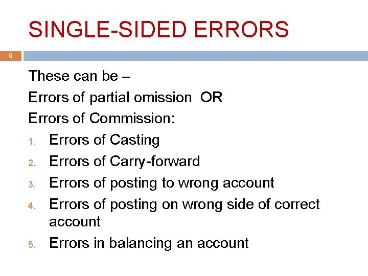 SINGLE-SIDED ERRORS 6 These can be – Errors of partial omission OR Errors of