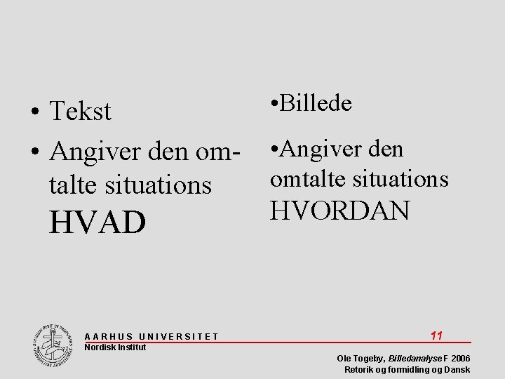  • Tekst • Angiver den omtalte situations HVAD AARHUS UNIVERSITET Nordisk Institut •