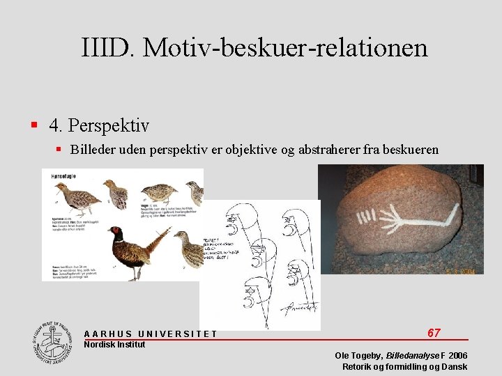 IIID. Motiv-beskuer-relationen 4. Perspektiv Billeder uden perspektiv er objektive og abstraherer fra beskueren AARHUS