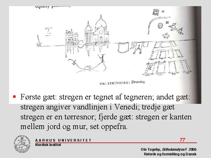  Første gæt: stregen er tegnet af tegneren; andet gæt: stregen angiver vandlinjen i