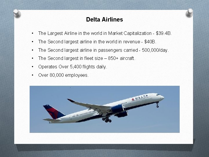 Delta Airlines • The Largest Airline in the world in Market Capitalization - $39. Delta Airlines • The Largest Airline in the world in Market Capitalization - $39.