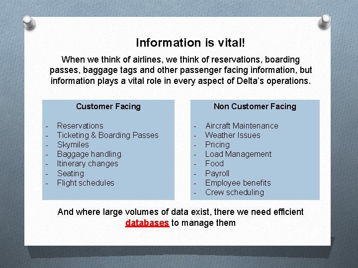 Information is vital! When we think of airlines, we think of reservations, boarding passes, Information is vital! When we think of airlines, we think of reservations, boarding passes,