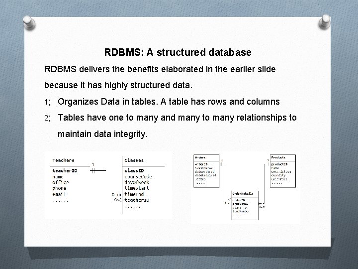 RDBMS: A structured database RDBMS delivers the benefits elaborated in the earlier slide because RDBMS: A structured database RDBMS delivers the benefits elaborated in the earlier slide because