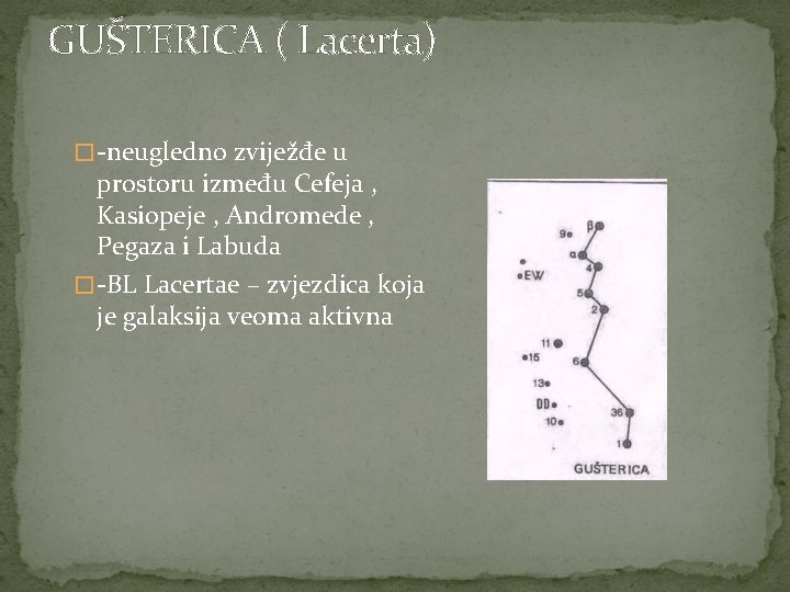 GUŠTERICA ( Lacerta) � -neugledno zviježđe u prostoru između Cefeja , Kasiopeje , Andromede