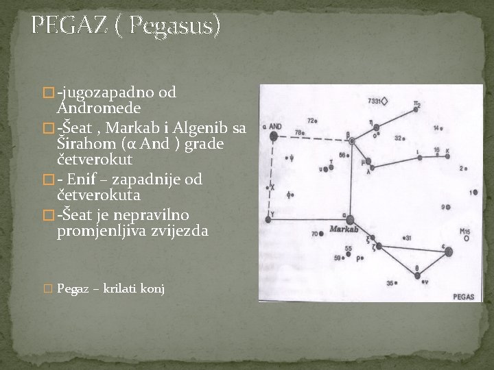 PEGAZ ( Pegasus) � -jugozapadno od Andromede � -Šeat , Markab i Algenib sa