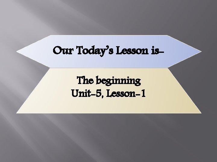 Our Today’s Lesson is. The beginning Unit-5, Lesson-1 