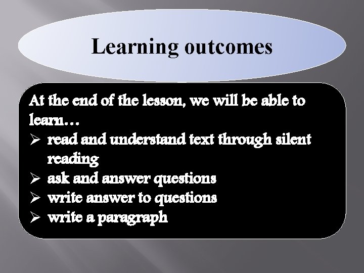 Learning outcomes At the end of the lesson, we will be able to learn…
