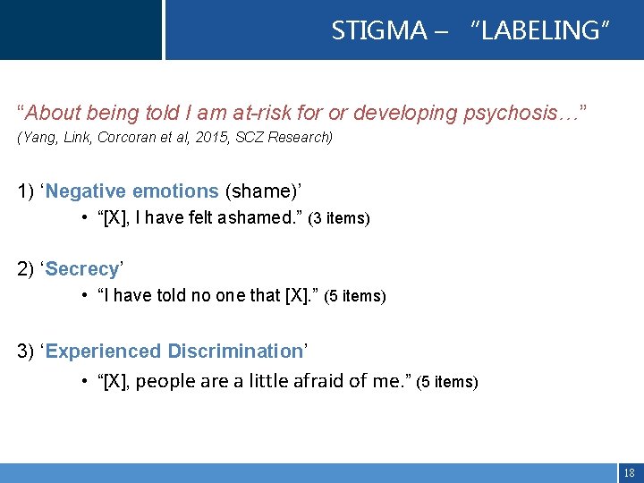 STIGMA – “LABELING” “About being told I am at-risk for or developing psychosis…” (Yang,