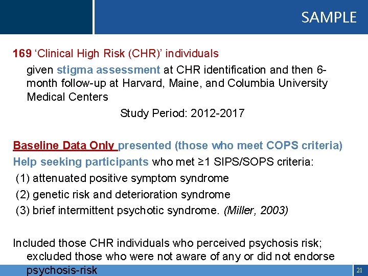 SAMPLE 169 ‘Clinical High Risk (CHR)’ individuals given stigma assessment at CHR identification and