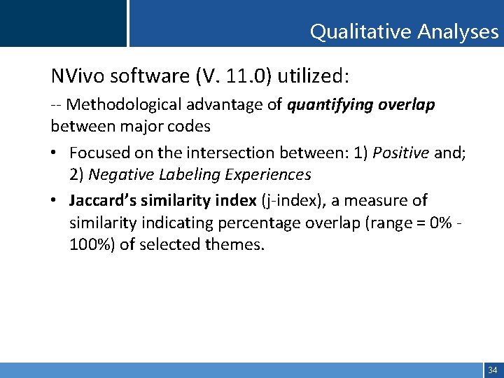Qualitative Analyses NVivo software (V. 11. 0) utilized: -- Methodological advantage of quantifying overlap
