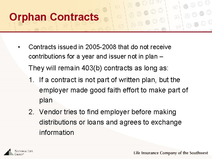 Orphan Contracts • Contracts issued in 2005 -2008 that do not receive contributions for