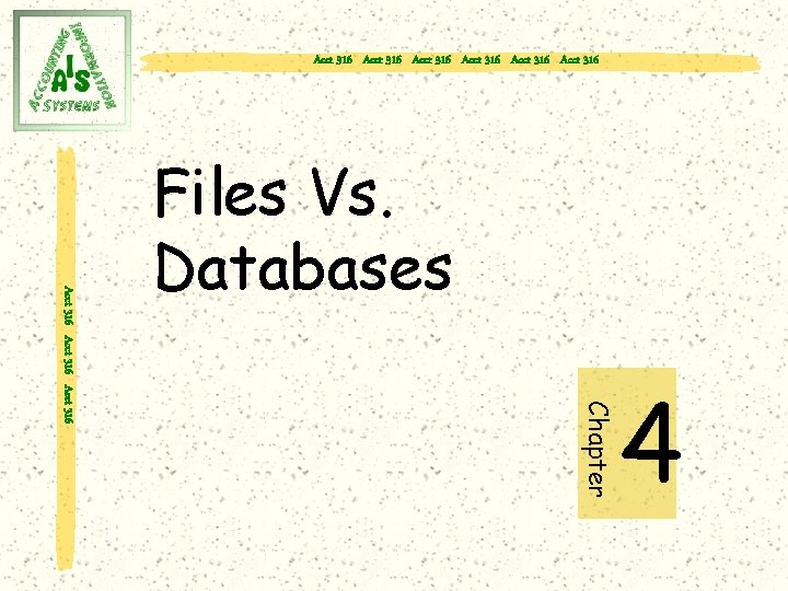 Acct 316 Acct 316 Chapter Acct 316 Files Vs. Databases 4 