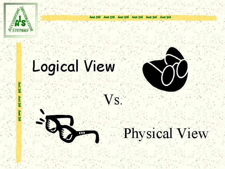 Acct 316 Acct 316 Logical View Acct 316 Vs. Physical View 