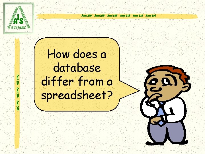 Acct 316 Acct 316 Acct 316 How does a database differ from a spreadsheet?