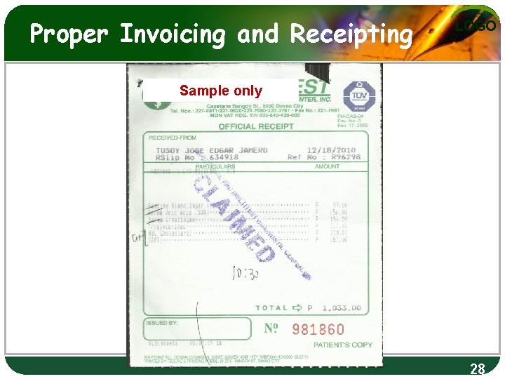 Proper Invoicing and Receipting LOGO Sample only 28 