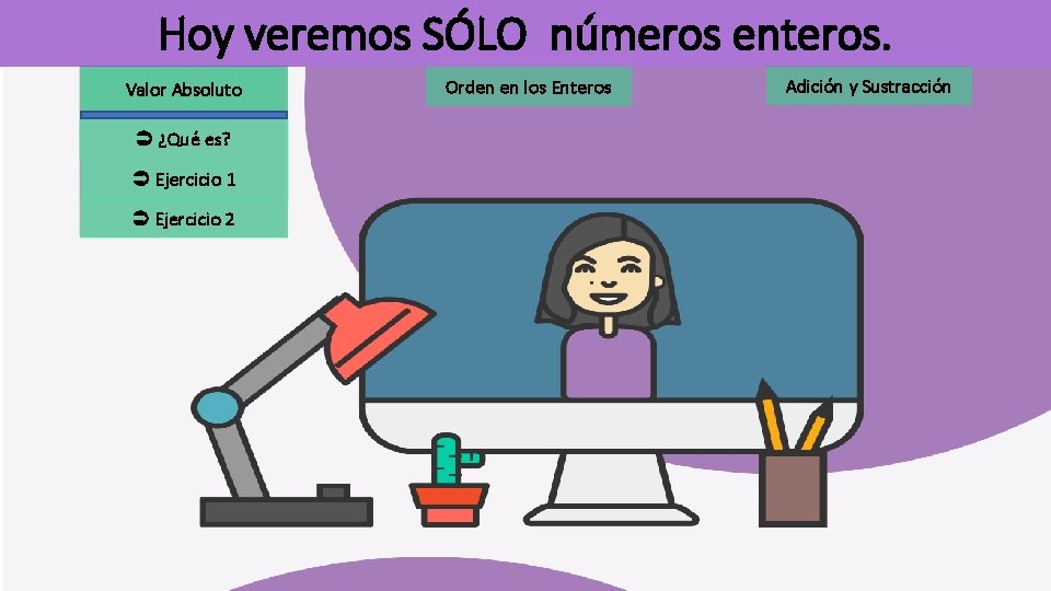 Hoy veremos SÓLO números enteros. Valor Absoluto ¿Qué es? Ejercicio 1 Ejercicio 2 Orden