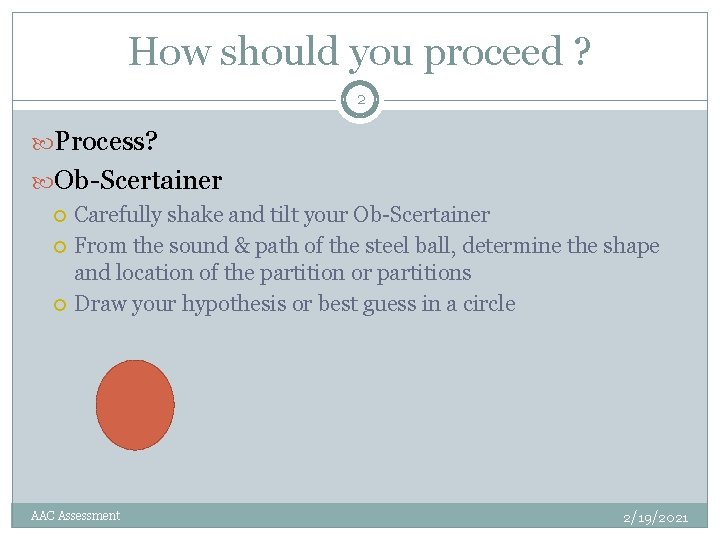How should you proceed ? 2 Process? Ob-Scertainer Carefully shake and tilt your Ob-Scertainer