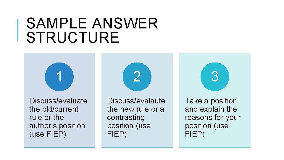 SAMPLE ANSWER STRUCTURE 1 2 3 Discuss/evaluate the old/current rule or the author’s position