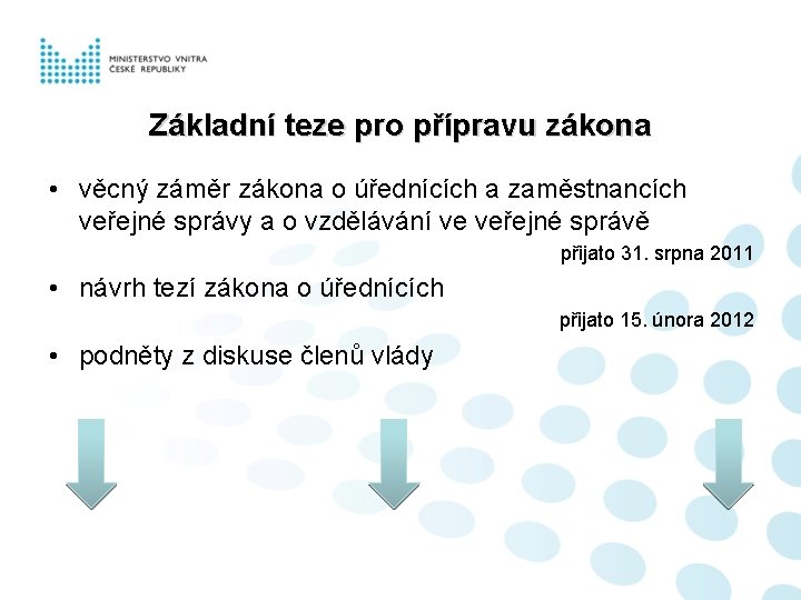 Základní teze pro přípravu zákona • věcný záměr zákona o úřednících a zaměstnancích veřejné