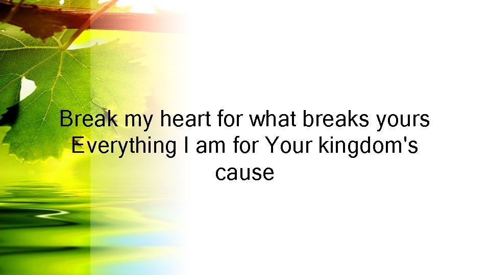 Break my heart for what breaks yours Everything I am for Your kingdom's cause