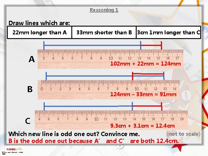 Reasoning 1 Draw lines which are: 22 mm longer than A A B C