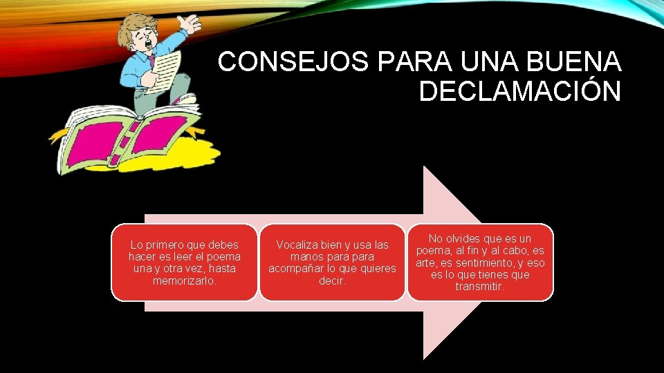 CONSEJOS PARA UNA BUENA DECLAMACIÓN Lo primero que debes hacer es leer el poema