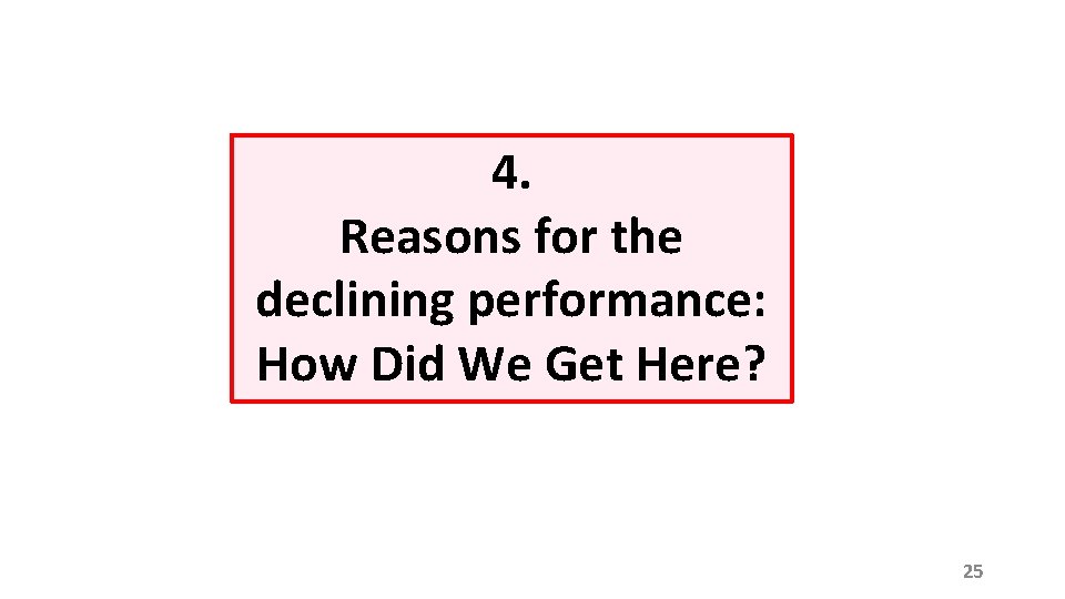 4. Reasons for the declining performance: How Did We Get Here? 25 